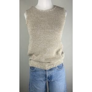 Linden Hill Beige White Sleeveless Sweater Vest Top Knit Cottagecore Coastal